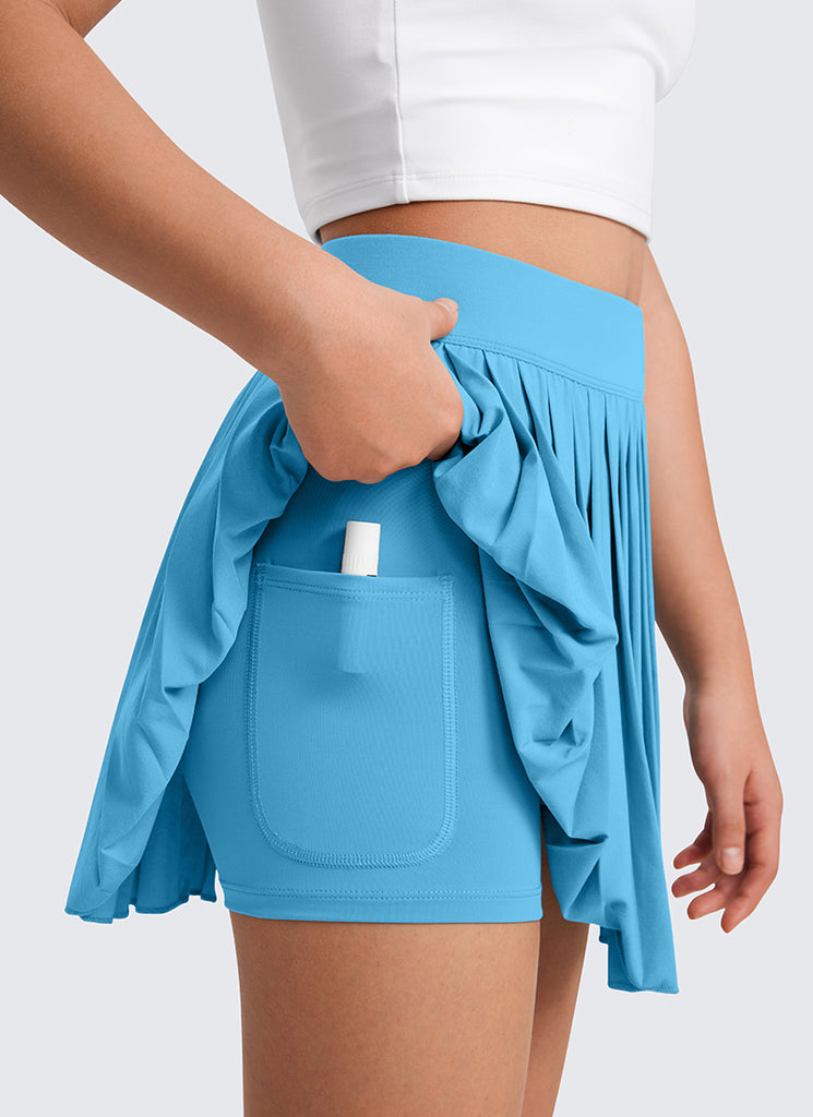 CRZ YOGA Girl's Tennis Sports Pleated Skirts Feathery-Fit Teens Skirts Kayak Blue