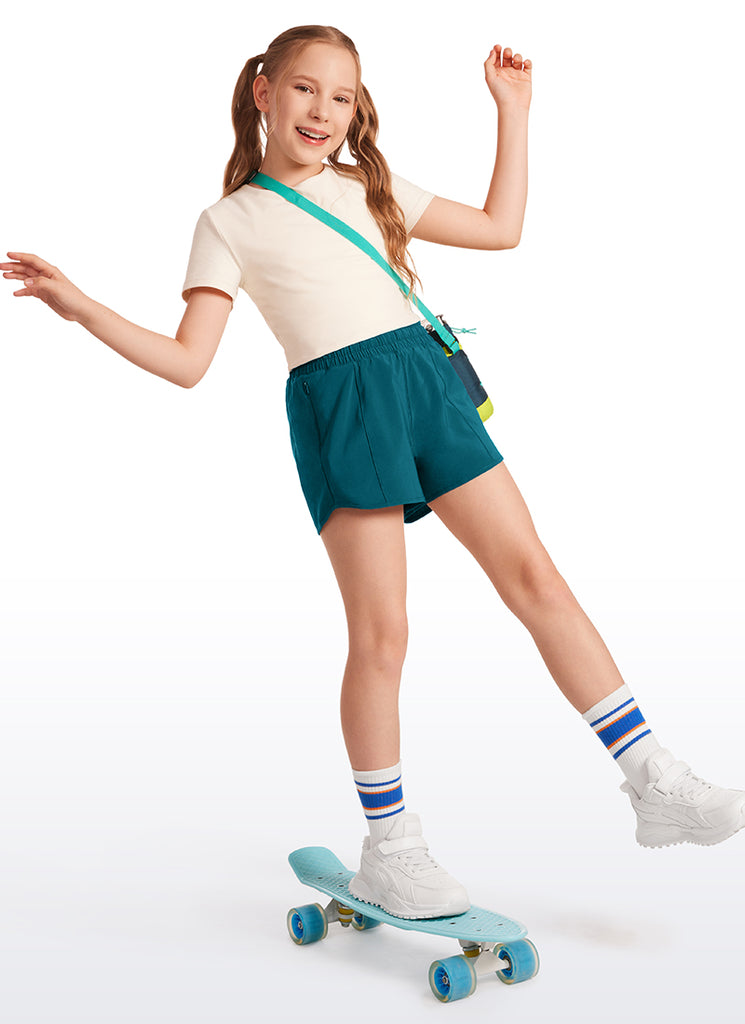 CRZ YOGA Girl's Running Feathery-Fit Soft Low Rise Lined Shorts Neon Orange