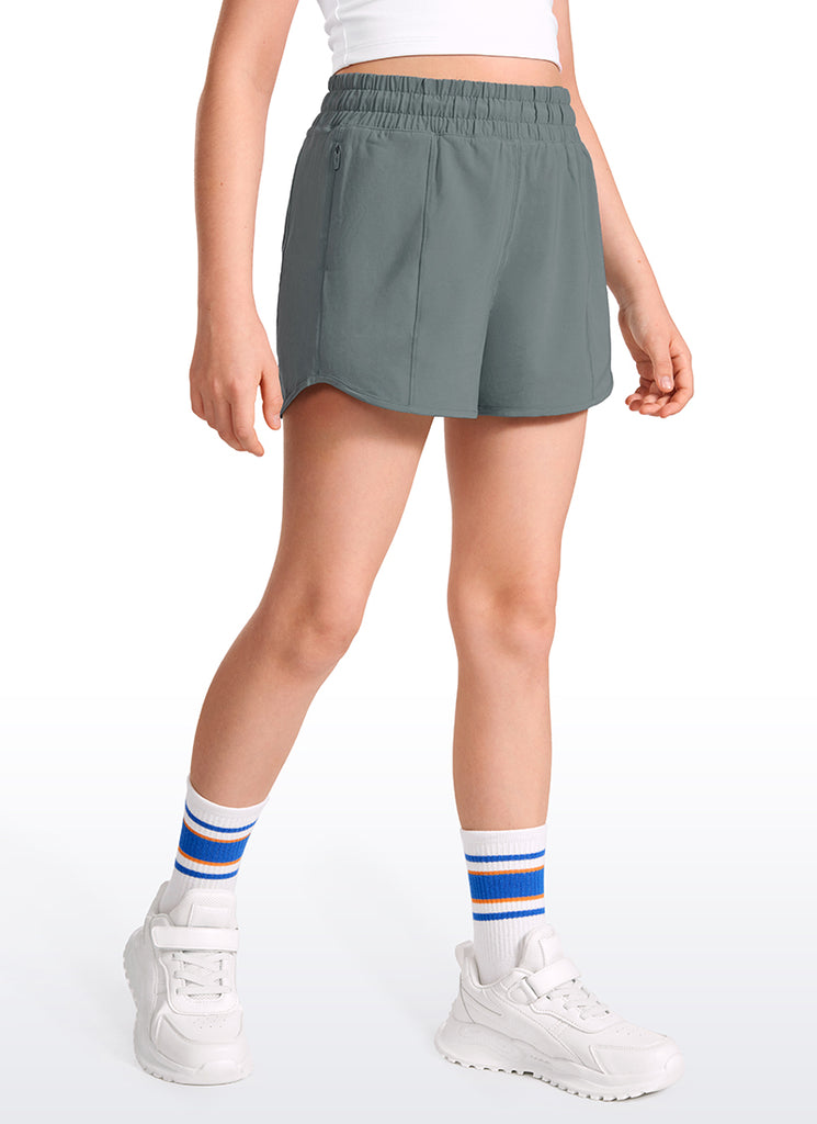 CRZ YOGA Girl's Running Feathery-Fit Soft Low Rise Lined Shorts Light grayish blue