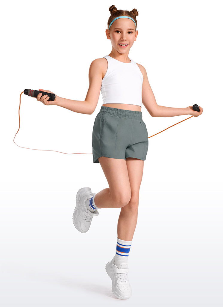 CRZ YOGA Girl's Running Feathery-Fit Soft Low Rise Lined Shorts Light grayish blue