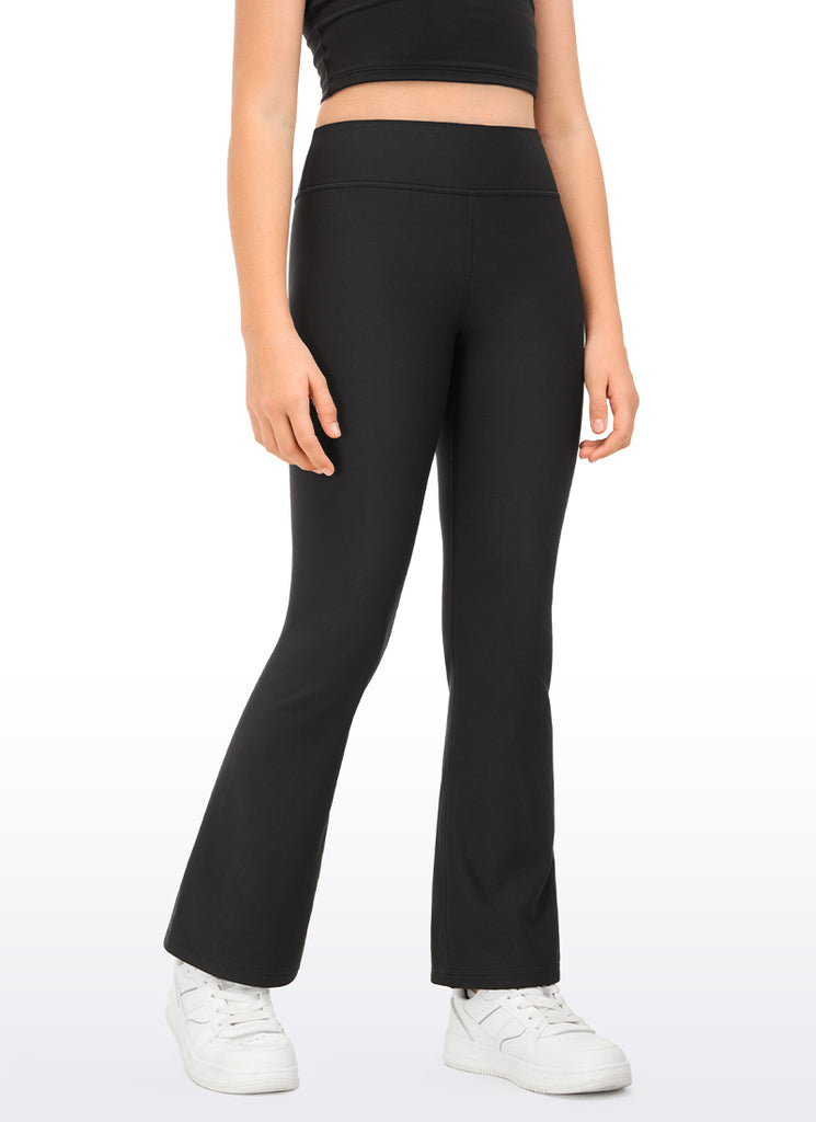 CRZ YOGA Girl's High Rise Thermal Fleece Lined Soft Flare Leggings Milky White