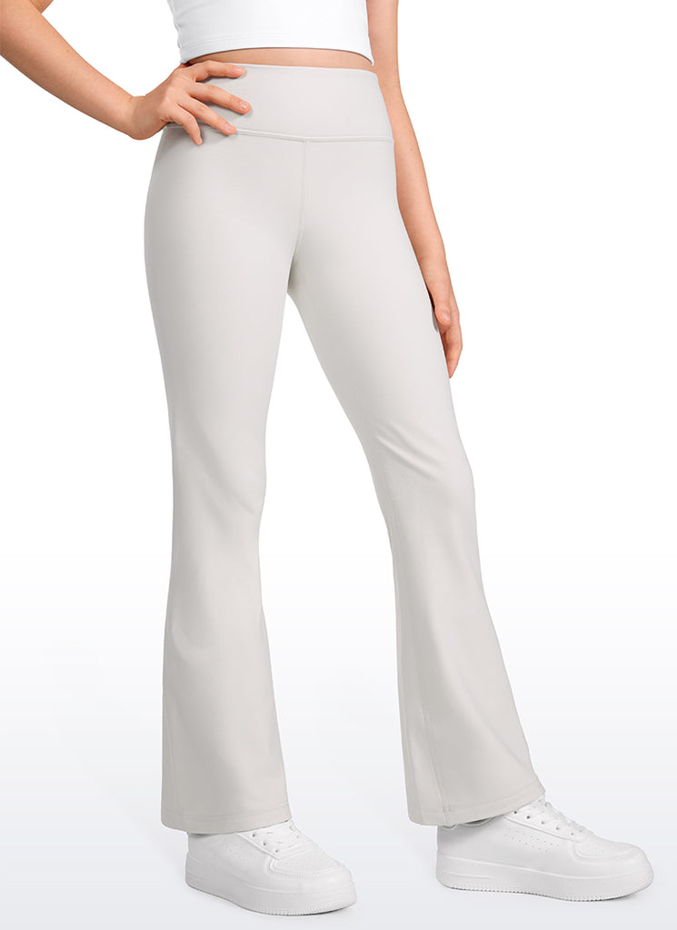 CRZ YOGA Girl's High Rise Thermal Fleece Lined Soft Flare Leggings Milky White