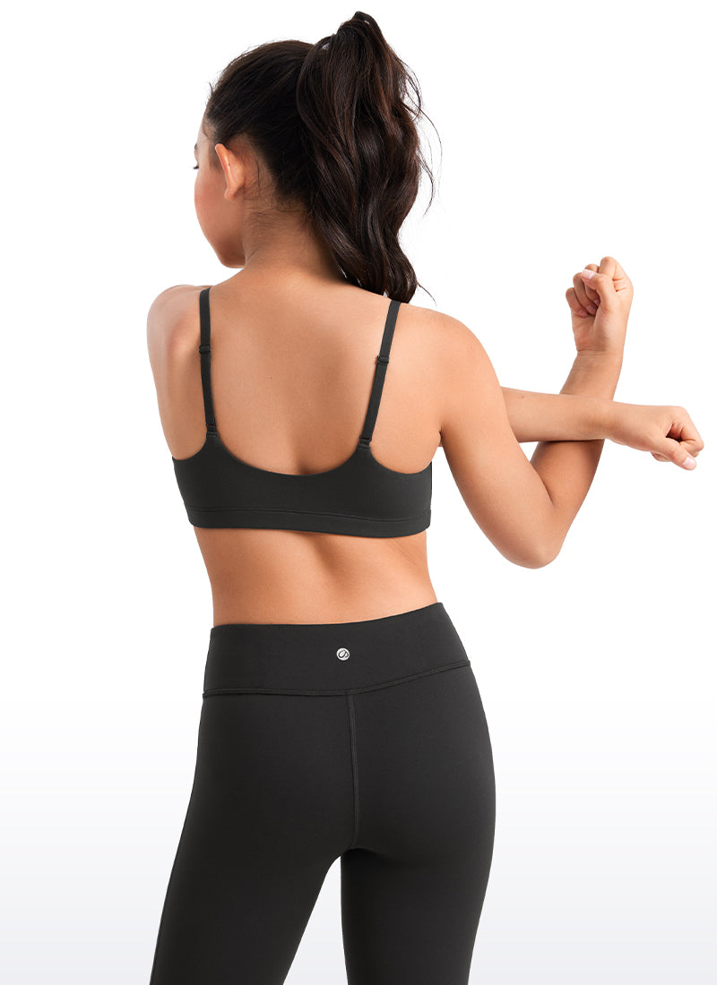 CRZ YOGA Girls Butterluxe Adjustable Spaghetti Strap Scoop Neck Bra Black