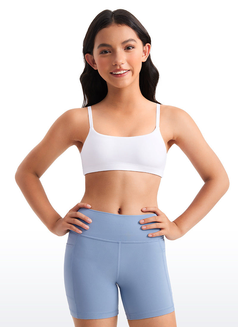 CRZ YOGA Girls Butterluxe Adjustable Spaghetti Strap Scoop Neck Bra Black