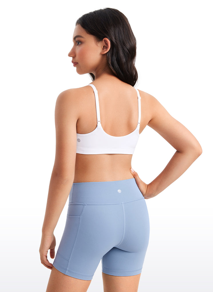 CRZ YOGA Girls Butterluxe Adjustable Spaghetti Strap Scoop Neck Bra White