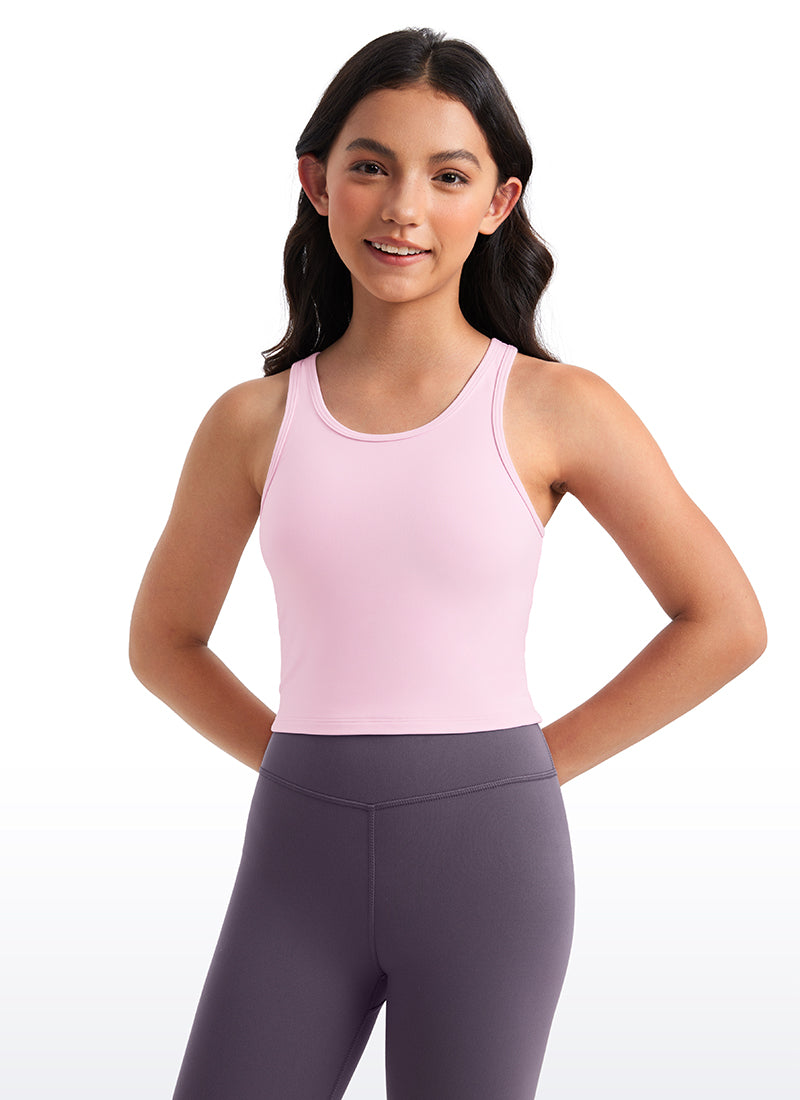 CRZ YOGA girl's Active Butterluxe Tight Fit Tank Tops Racerback White