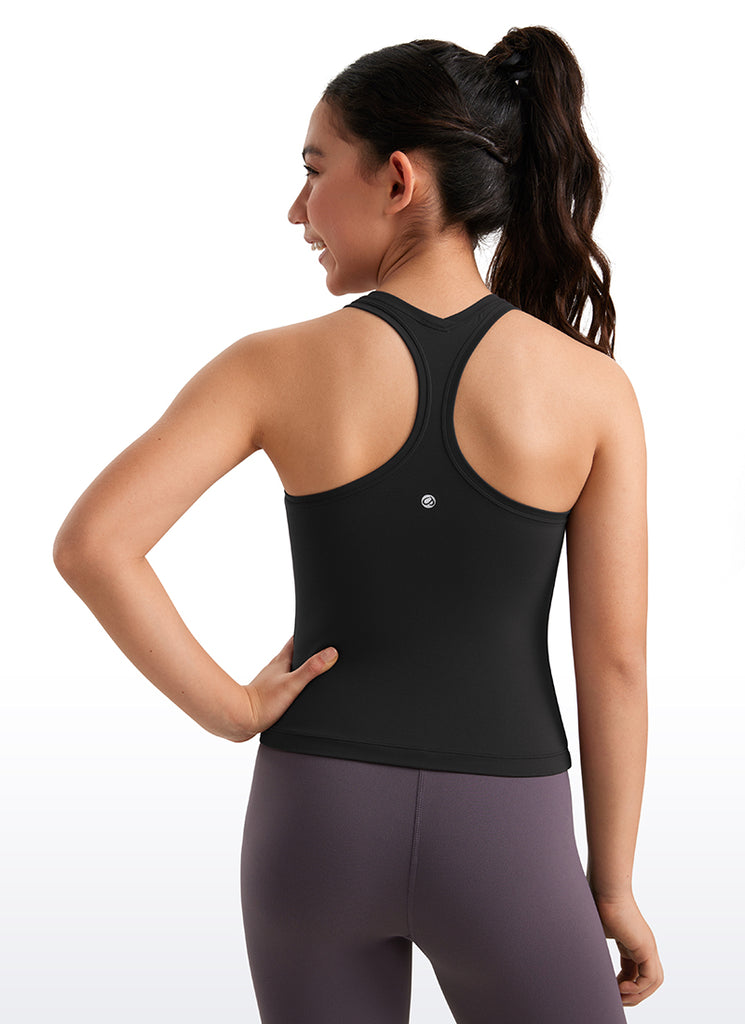 CRZ YOGA Girl's Yoga Tight Fit Butterluxe Crewneck Tank Top Racerback Black