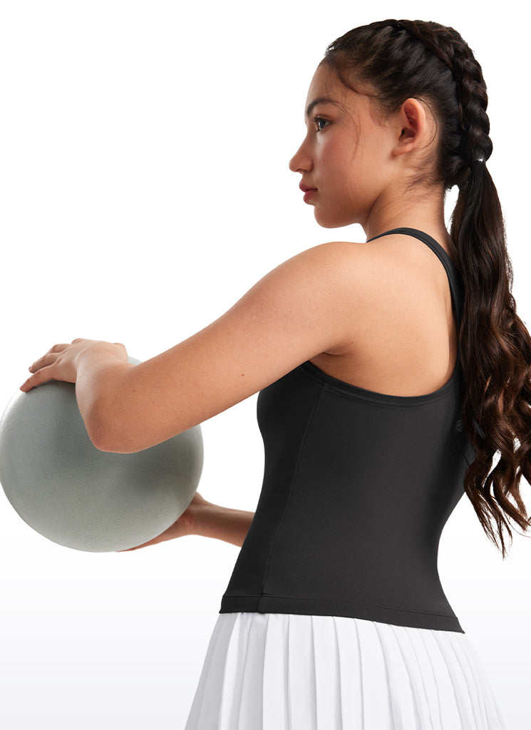 CRZ YOGA Girl's Yoga Tight Fit Butterluxe Crewneck Tank Top Racerback Black