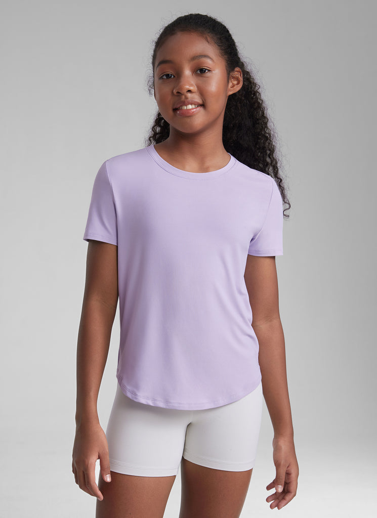 CRZ YOGA Girls Cloudweight Short Sleeve Quick Dry Round Neck T Shirts Light Purple