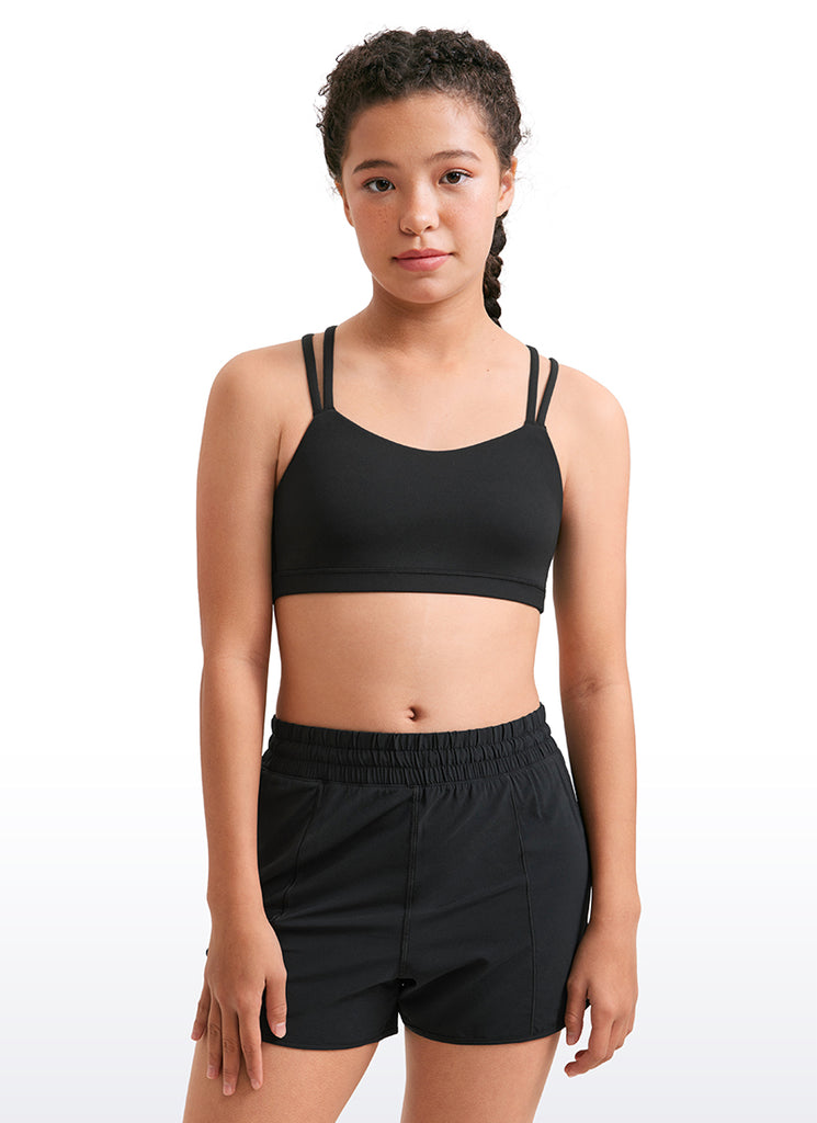 CRZ YOGA Girls Molded Cups Spaghetti Strappy Sports Bra Criss Cross Black