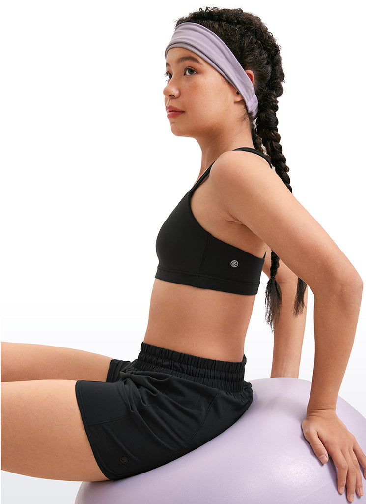 CRZ YOGA Girls Molded Cups Spaghetti Strappy Sports Bra Criss Cross Black