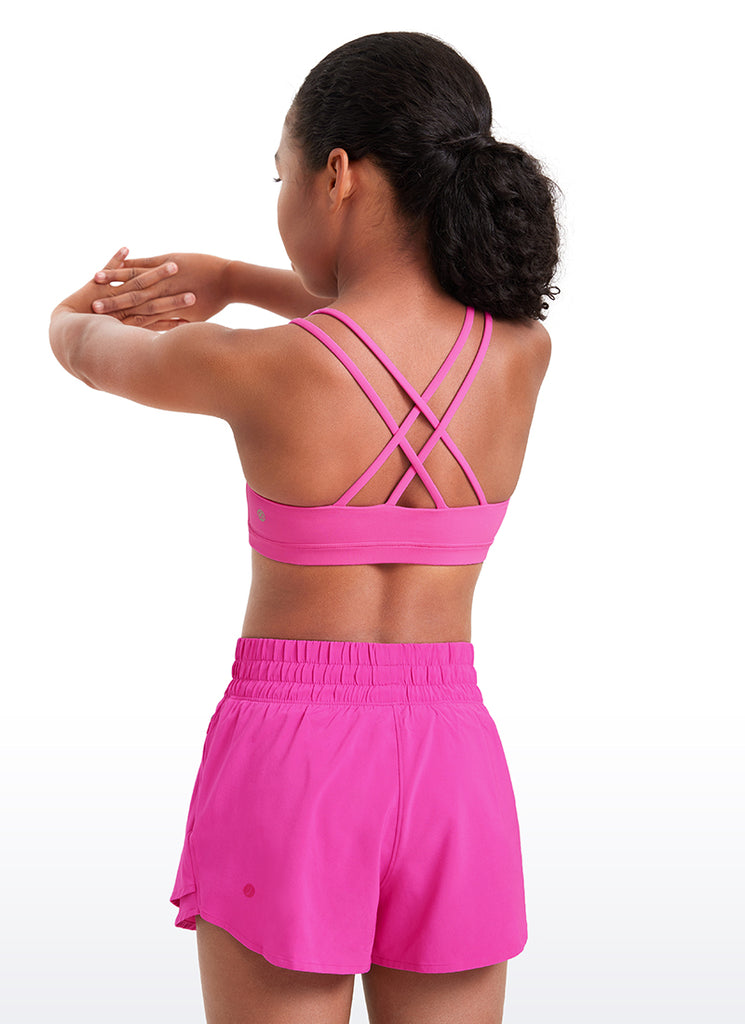 CRZ YOGA Girls Molded Cups Spaghetti Strappy Sports Bra Criss Cross Green Palm Court