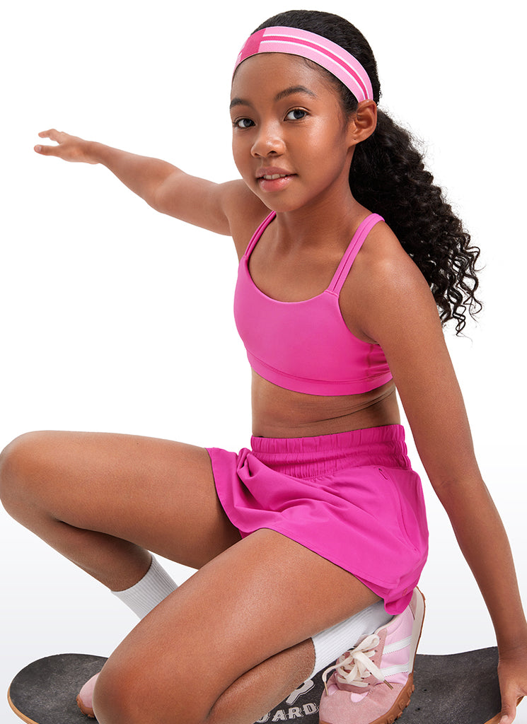 CRZ YOGA Girls Molded Cups Spaghetti Strappy Sports Bra Criss Cross Light Purple