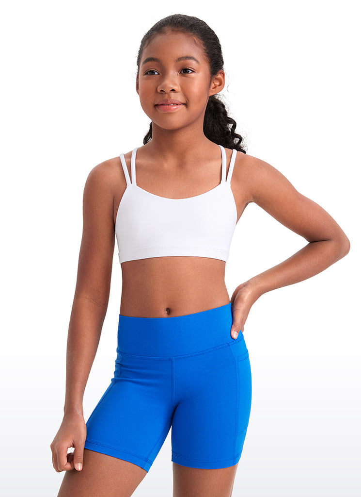 CRZ YOGA Girls Molded Cups Spaghetti Strappy Sports Bra Criss Cross White