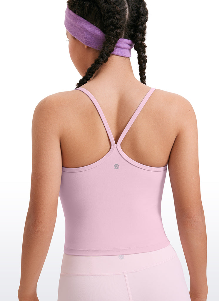 CRZ YOGA Girl's Active Sports Double Lined Y-Back Bra Teens Tank Tops Milk Pink