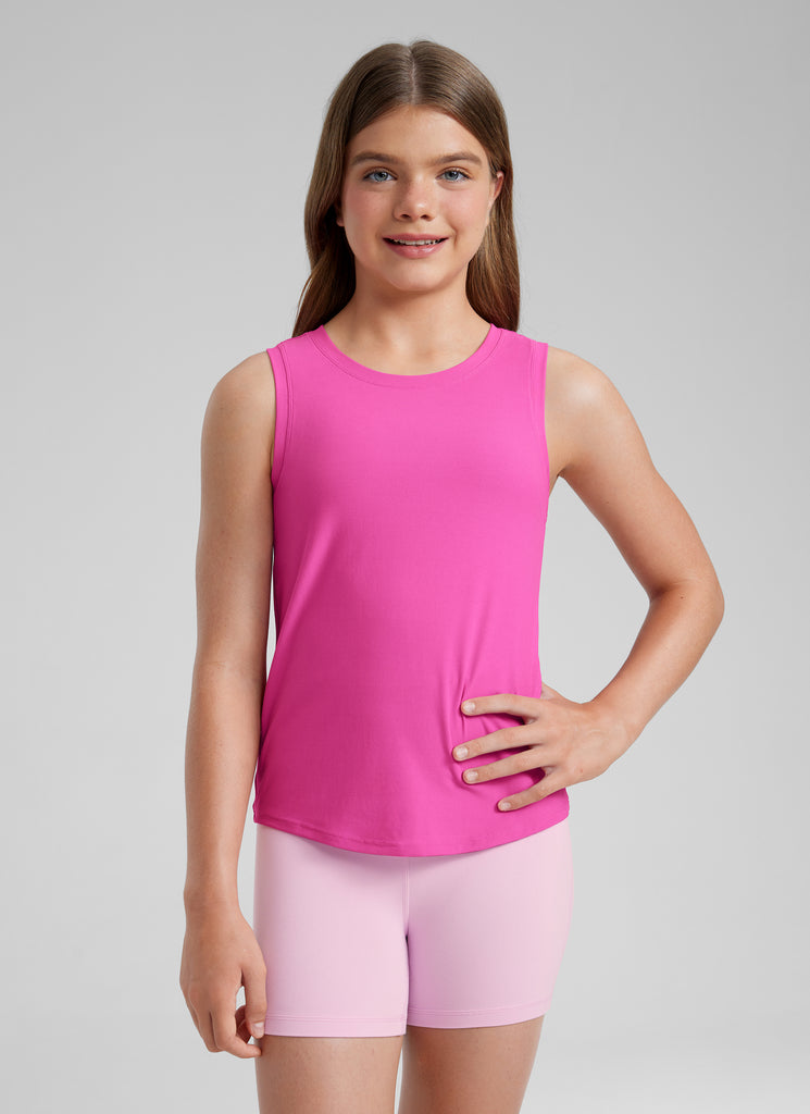 CRZ YOGA Girls Cloudweight Hip Length Crew Neck Sleeveless Tank Tops Light Purple