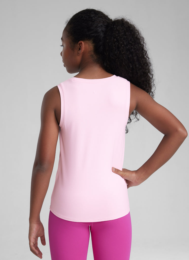 CRZ YOGA Girls Cloudweight Hip Length Crew Neck Sleeveless Tank Tops Pink Peony