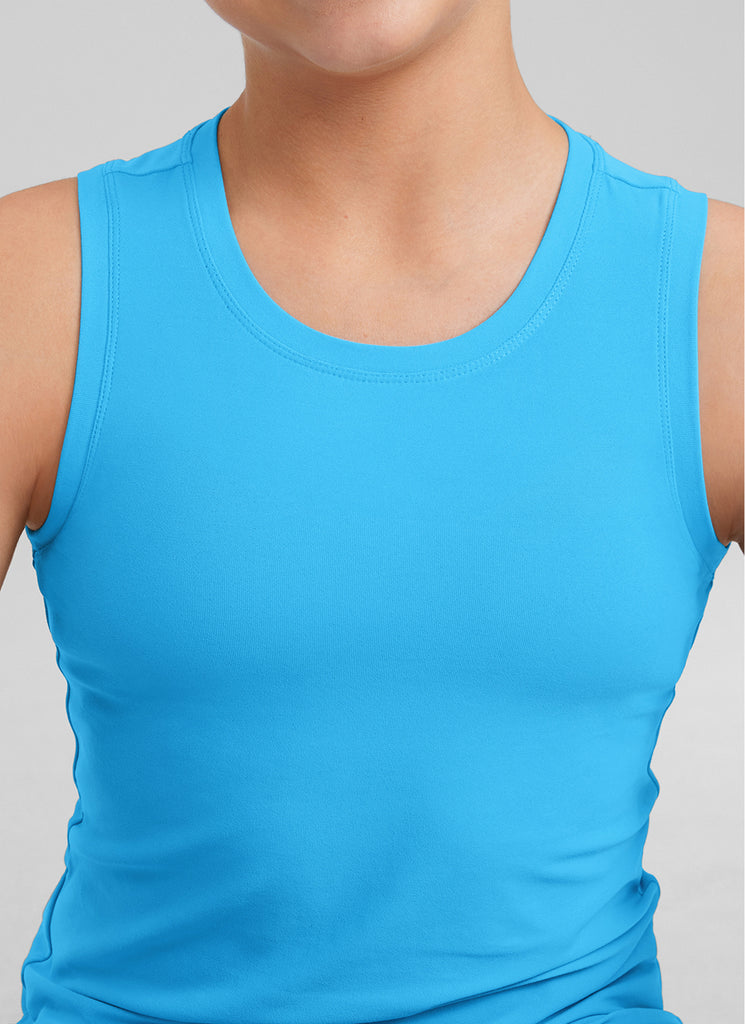 CRZ YOGA Girls Cloudweight Hip Length Crew Neck Sleeveless Tank Tops Kayak Blue