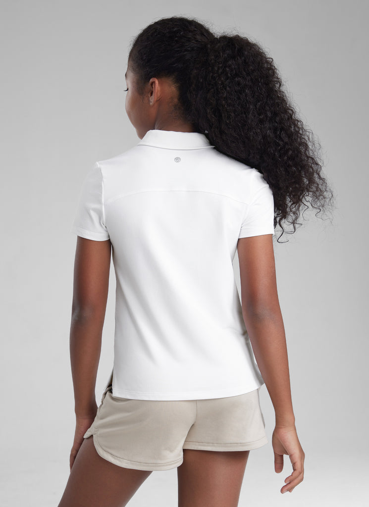 CRZ YOGA Girls Cloud Jersey Short Sleeve Polo Shirts White