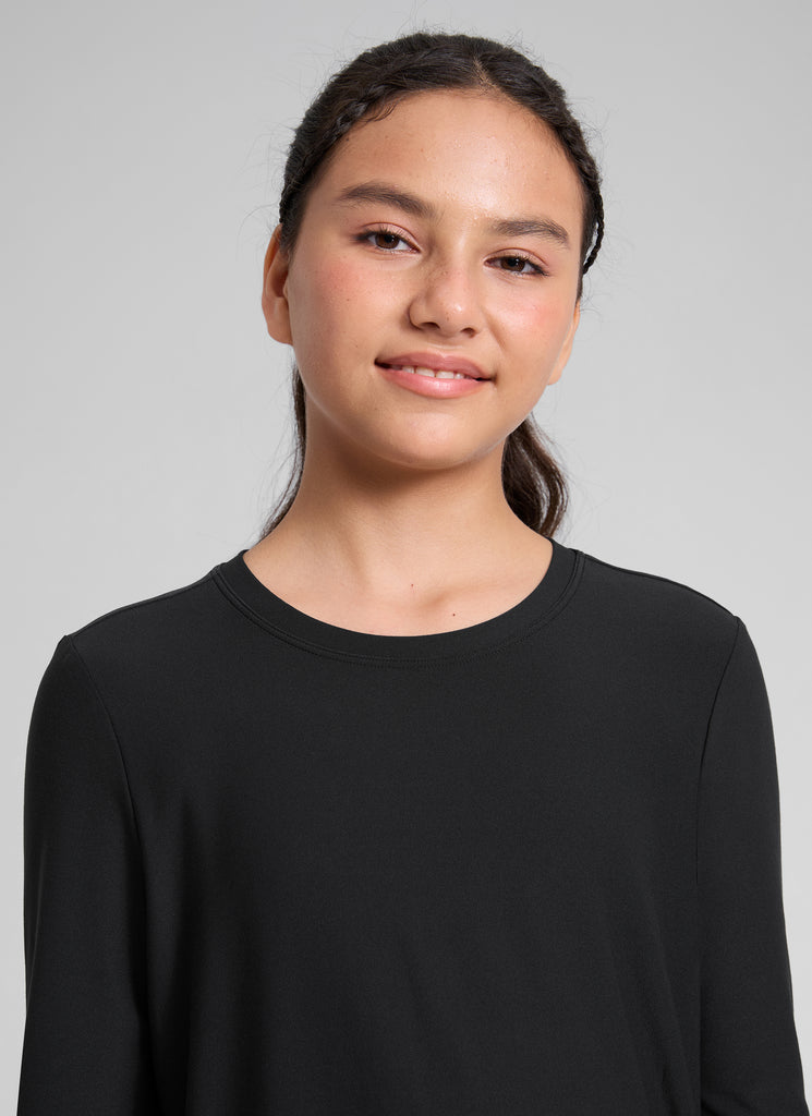 CRZ YOGA Girl's Cloudweight Casual Scoop Neck Hip Length Long Sleeves Black