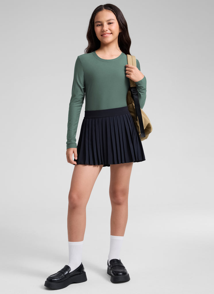 CRZ YOGA Girl's Cloudweight Casual Scoop Neck Hip Length Long Sleeves Graphite Green