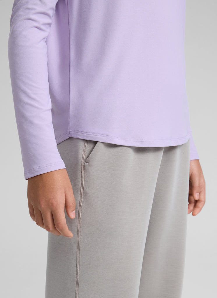 CRZ YOGA Girl's Cloudweight Casual Scoop Neck Hip Length Long Sleeves Lilac Air