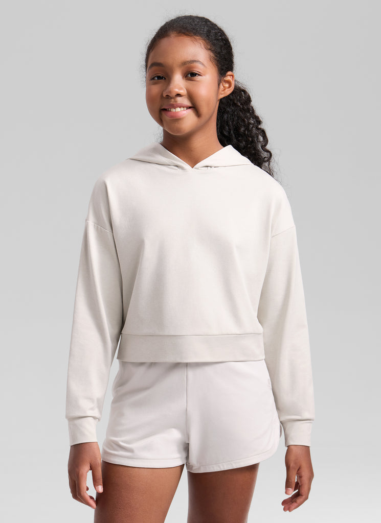 CRZ YOGA Girl's Cloud Jersey Casual Hooded Neck Long Sleeves Milky White