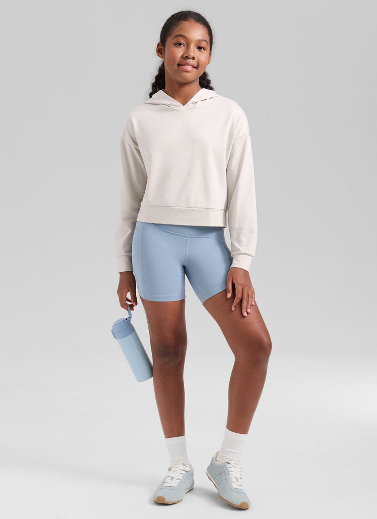 CRZ YOGA Girl's Cloud Jersey Casual Hooded Neck Long Sleeves Milky White