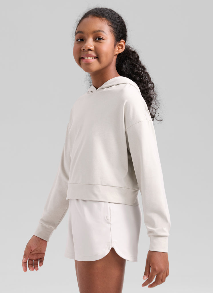 CRZ YOGA Girl's Cloud Jersey Casual Hooded Neck Long Sleeves Milky White