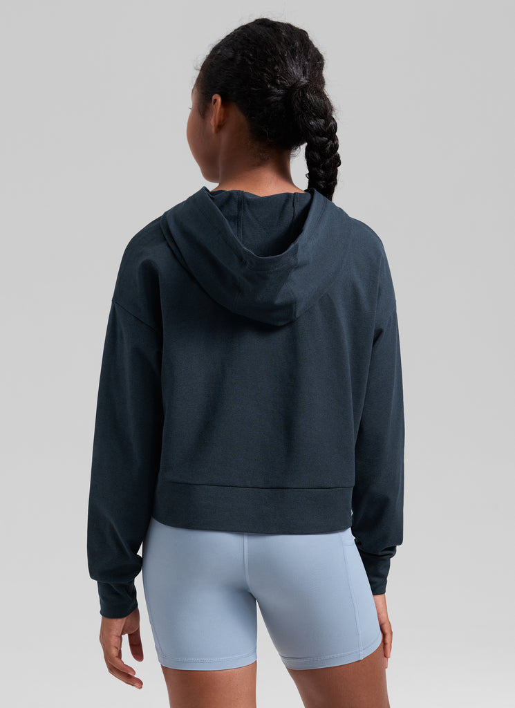 CRZ YOGA Girl's Cloud Jersey Casual Hooded Neck Long Sleeves True Navy