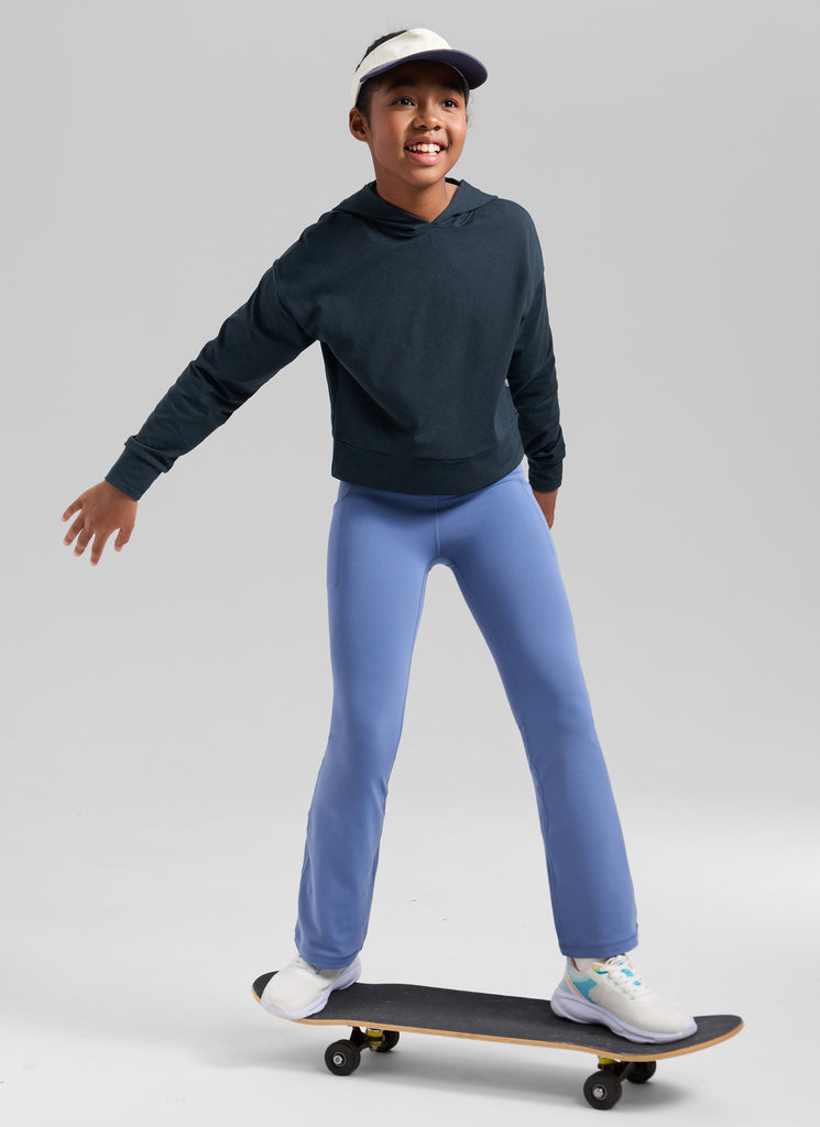 CRZ YOGA Girl's Cloud Jersey Casual Hooded Neck Long Sleeves True Navy