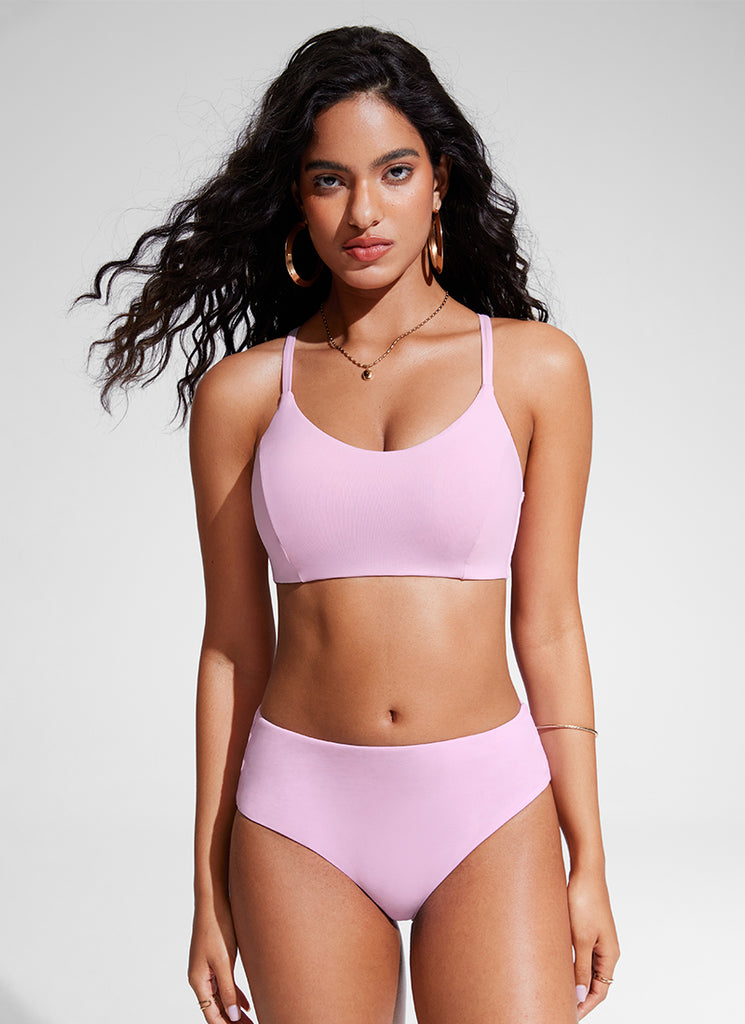 CRZ YOGA Women's Swimwear Tops Sunshine Bikini Top Lace Up Crisscross Magenta