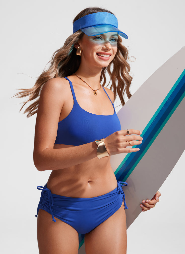 CRZ YOGA Women's Swimwear Sunshine Side Tie Adjustable Bikini Bottom Waves Blue