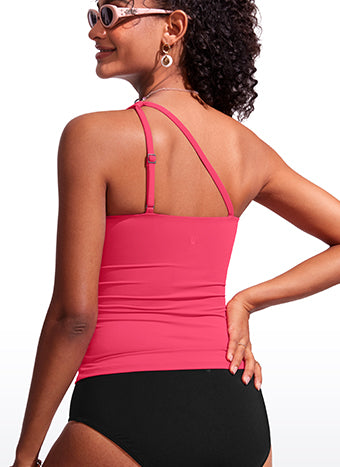 CRZ YOGA women's One Shoulder Tankini Ruched Adjustable Bathing Suits Black