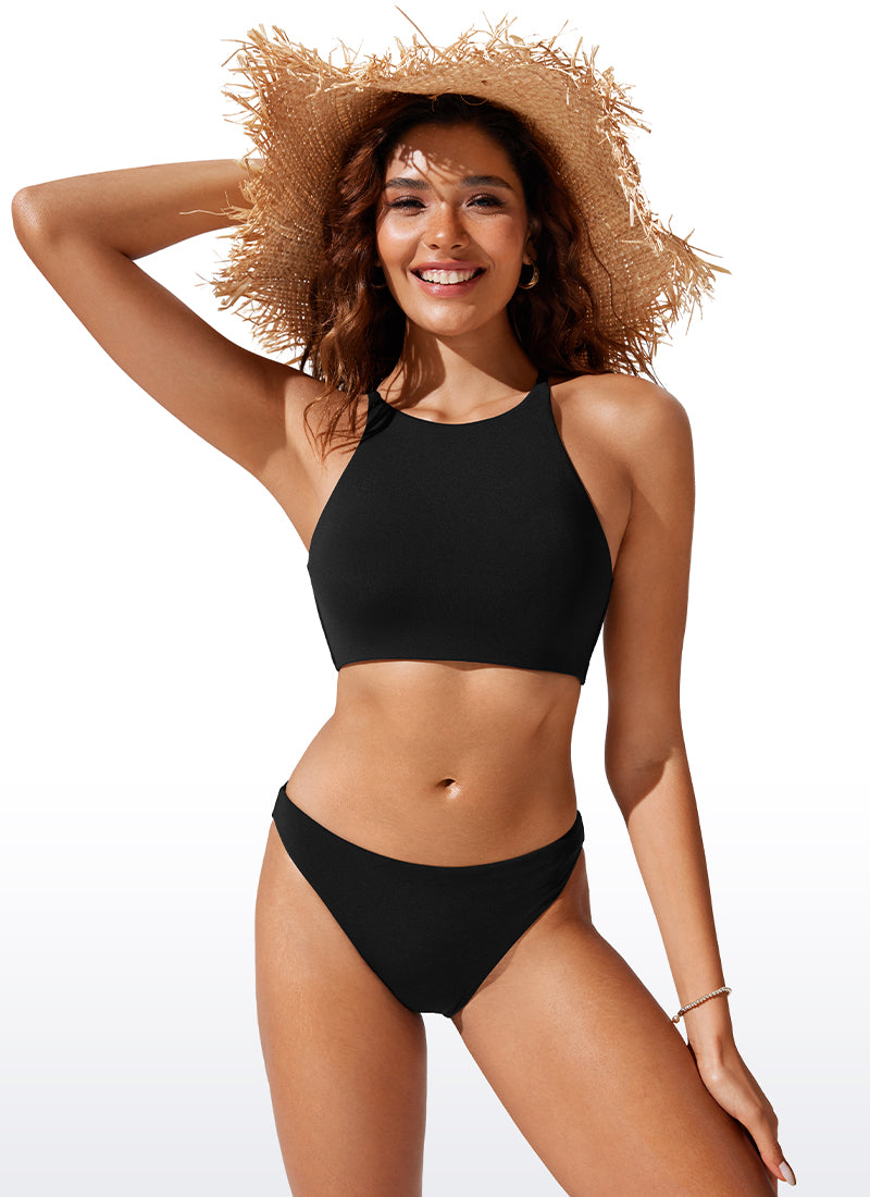 CRZ YOGA Women's Swimwear Sunshine Bikini Top High Neck Crisscross Insignia Blue