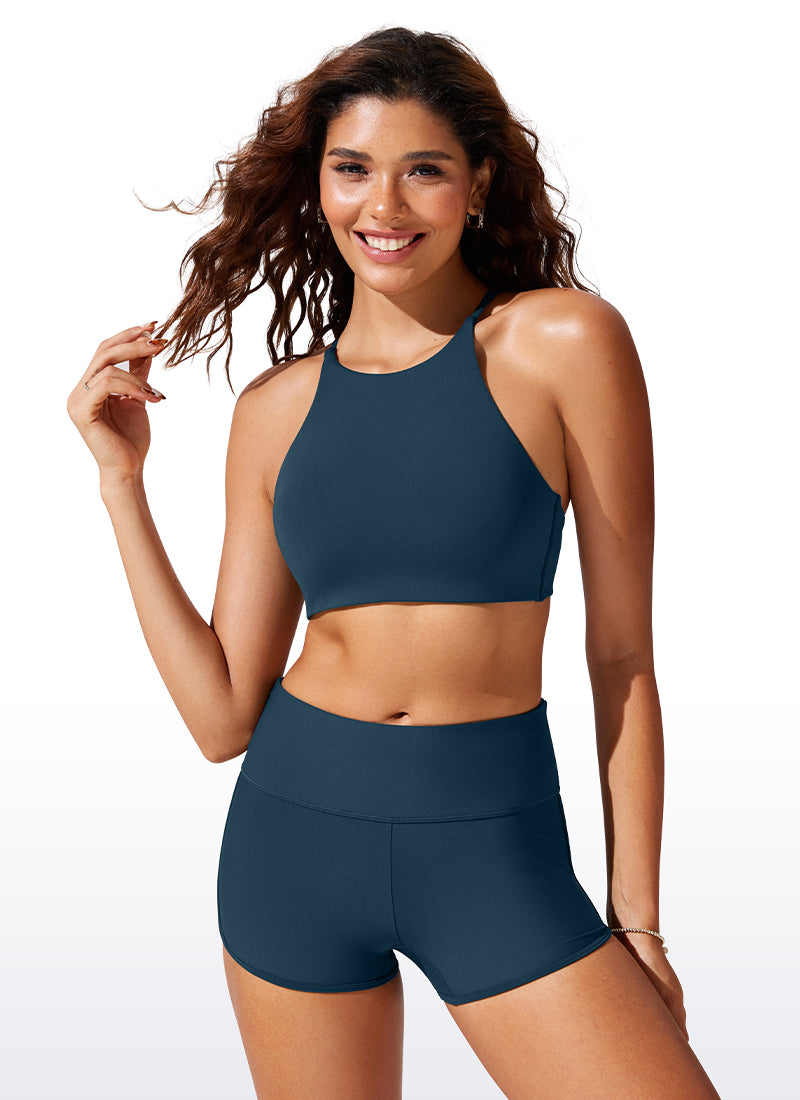 CRZ YOGA Women's Swimwear Sunshine Bikini Top High Neck Crisscross Insignia Blue