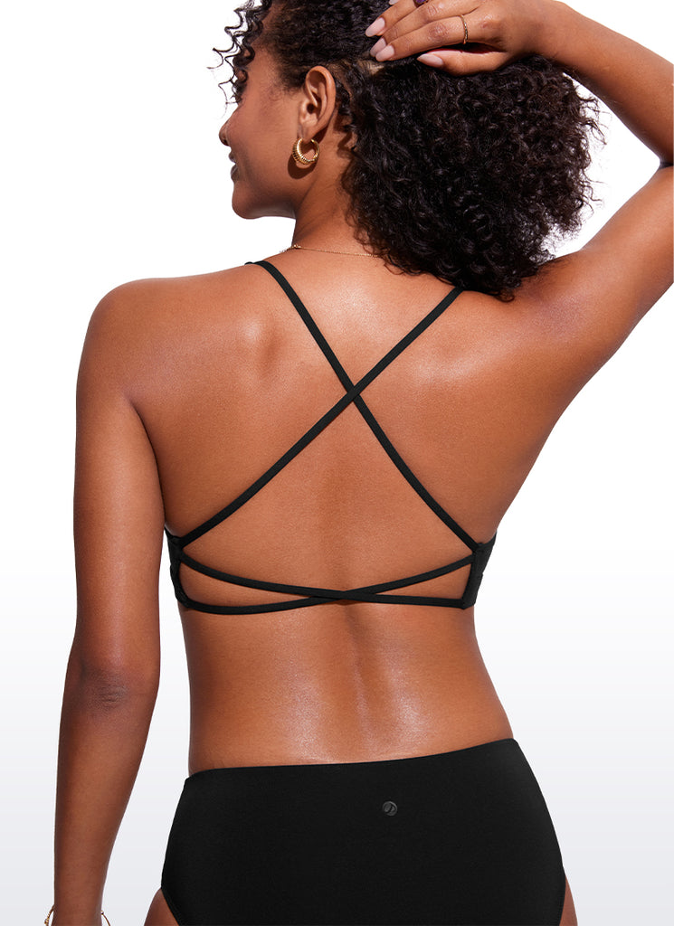 CRZ YOGA Women's Swimwear Sunshine V Neck Bikini Tops Criss Cross Back Black