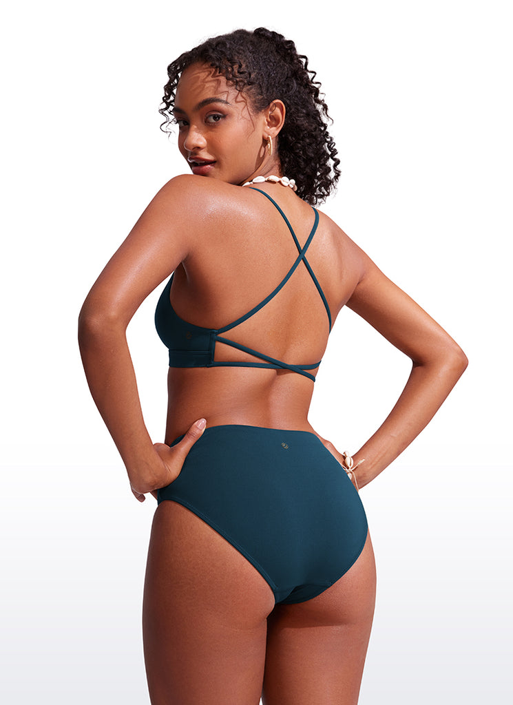 CRZ YOGA Women's Swimwear Sunshine V Neck Bikini Tops Criss Cross Back Insignia Blue