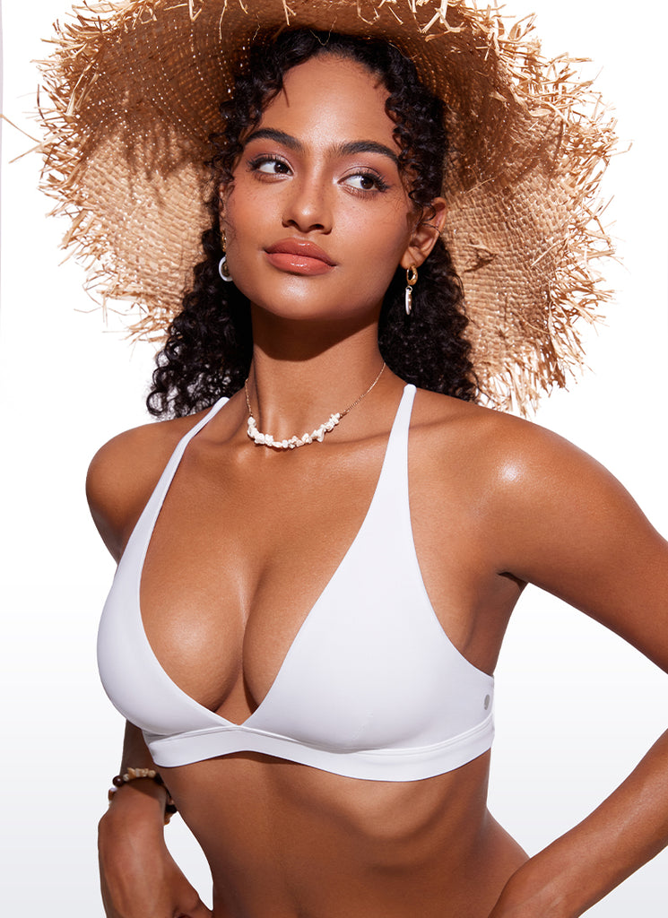 CRZ YOGA Women's Swimwear Sunshine V Neck Bikini Tops Criss Cross Back White