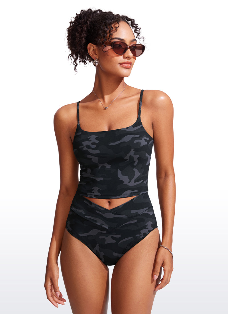 CRZ YOGA Women's Sunshine Bikini Tops U Back Longline Adjustable Straps Black