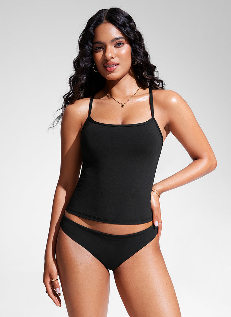 CRZYOGA Women's Sunshine Tankini Racerback Scoop Neck Spaghetti Straps Insignia Blue