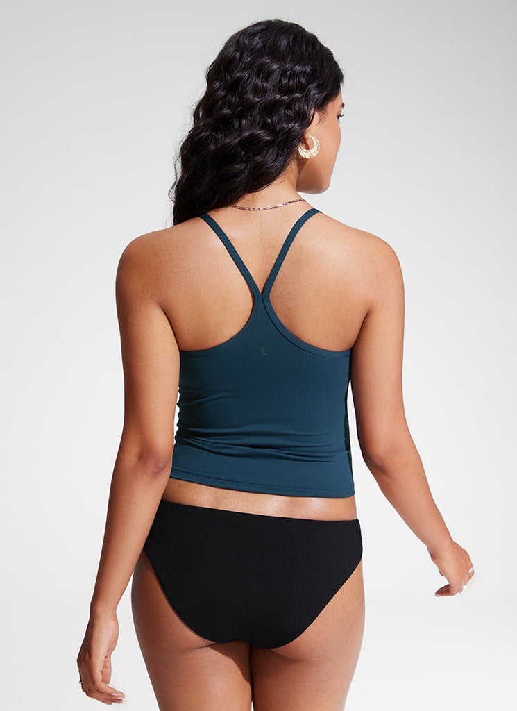 CRZYOGA Women's Sunshine Tankini Racerback Scoop Neck Spaghetti Straps Insignia Blue