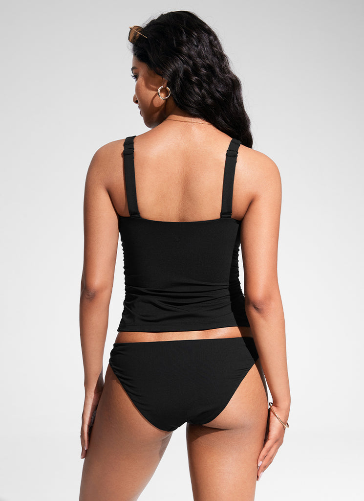 CRZ YOGA Women's Sunshine Square Neck Adjustable Swim Tank Black