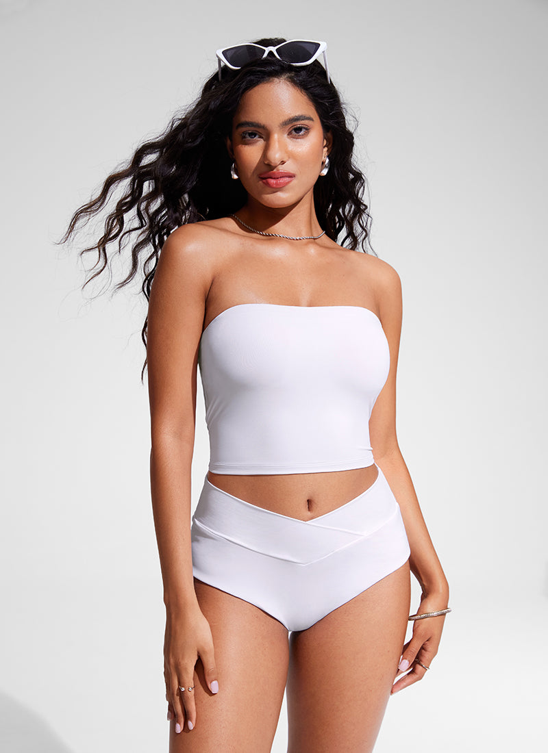 CRZ YOGA Womens Bandeau Bikini Tops Strapless Swimsuit White