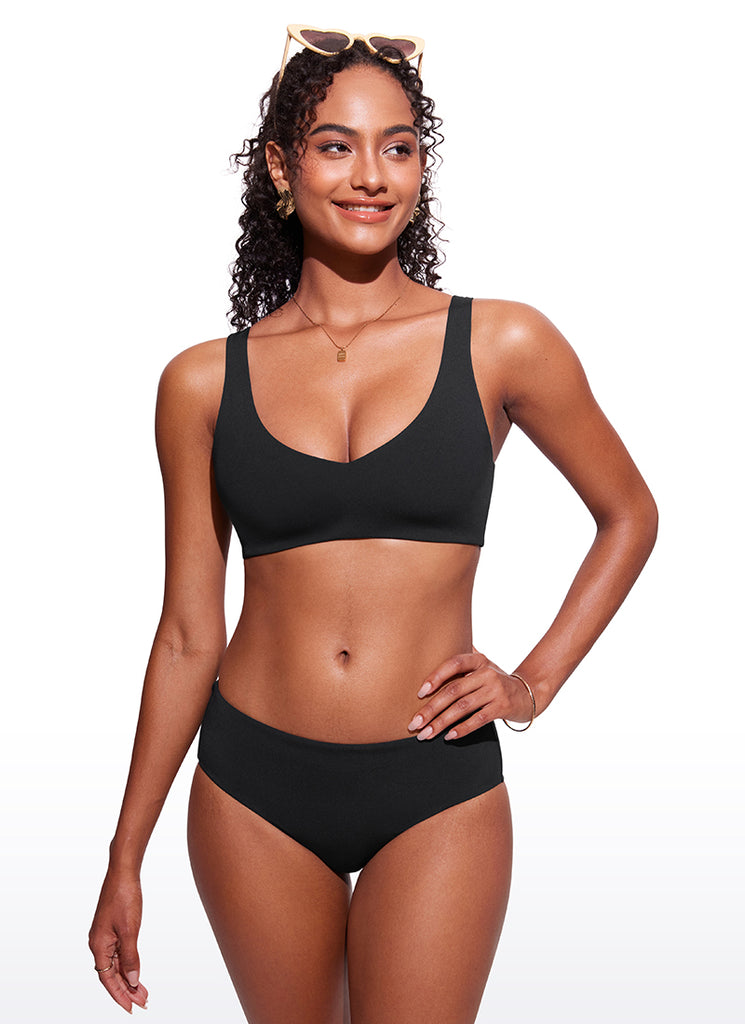 CRZ YOGA V Neck Bikini Padded Tops Swimsuit Deep Red