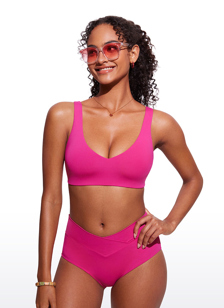 CRZ YOGA V Neck Bikini Padded Tops Swimsuit Fuchsia