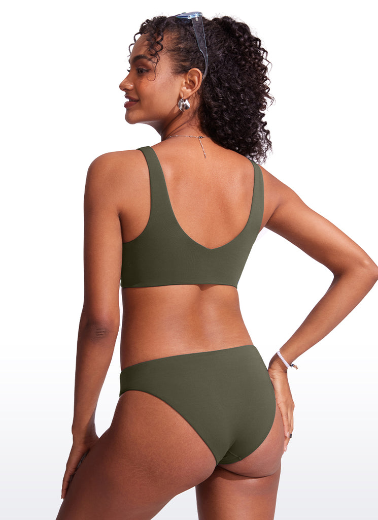 CRZ YOGA V Neck Bikini Padded Tops Swimsuit Jungle Camouflage Gray