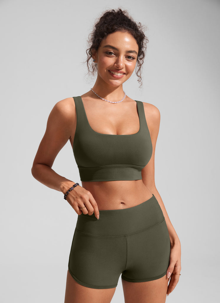 CRZ YOGA Women's Swimwear Tops Supportive Modest Swimsuit Bikini High Visibility Yellow