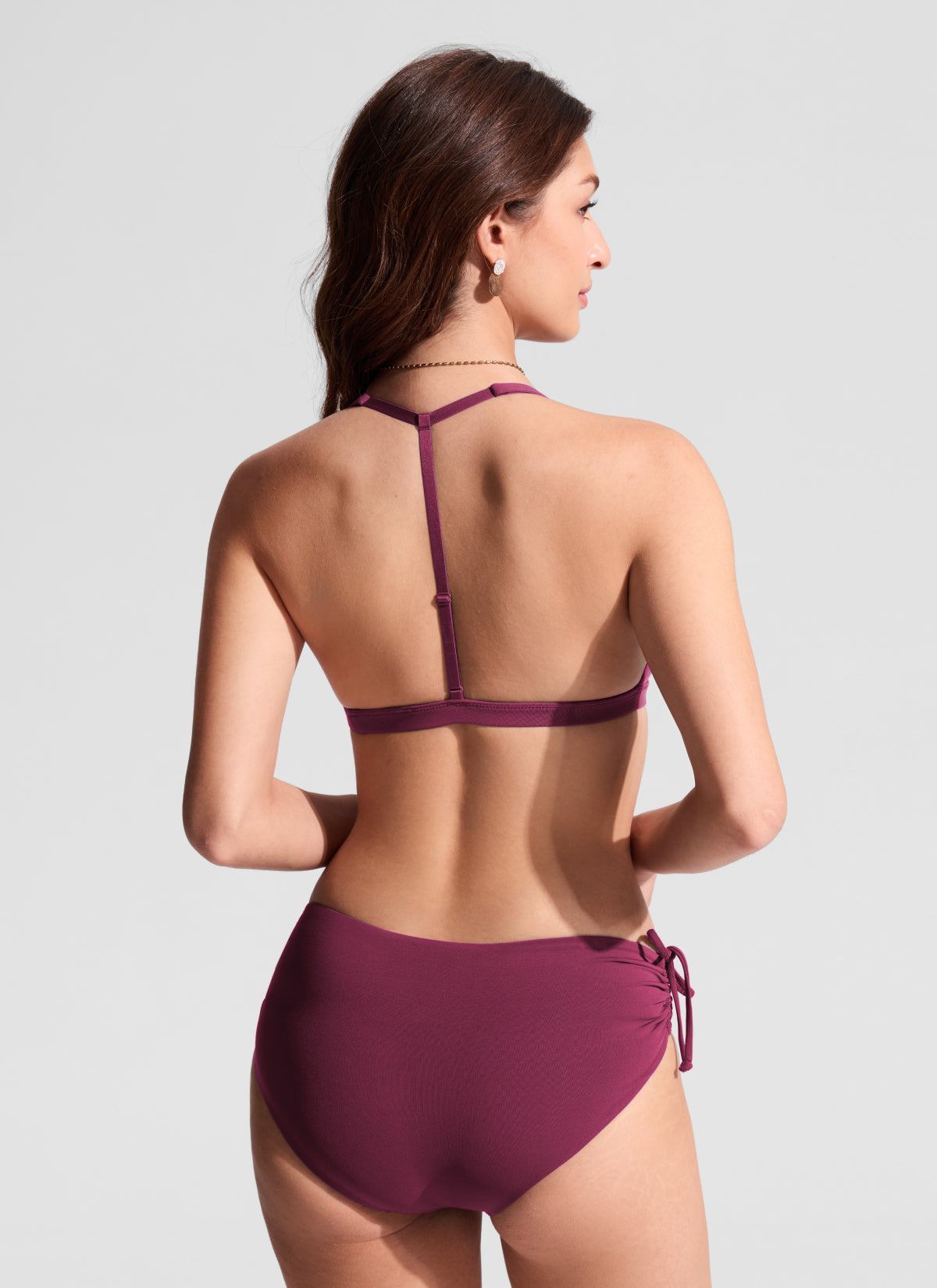 CRZ YOGA Women's Swim Deep V neck T back Triangle Bikini Top Fuchsia