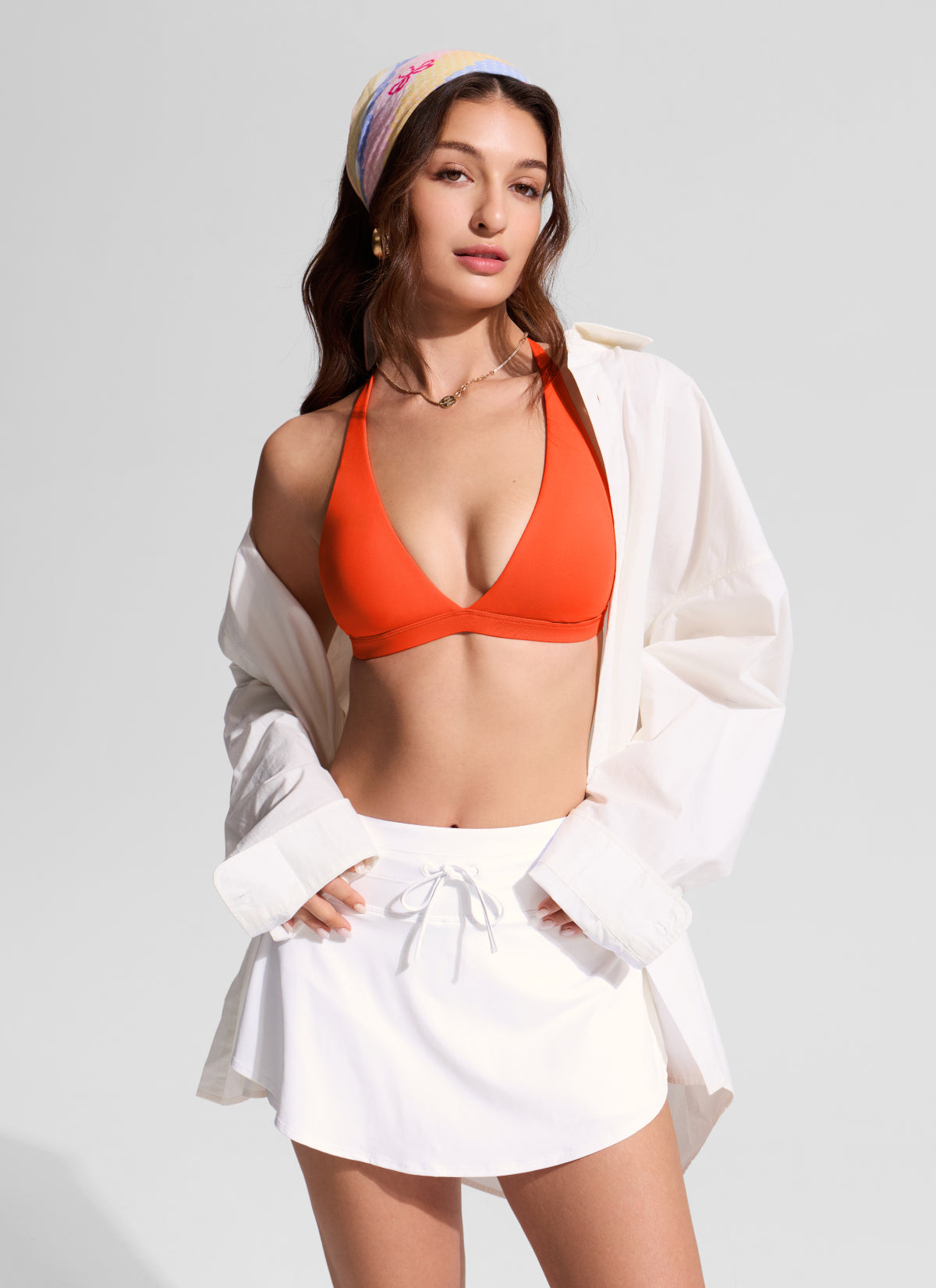 CRZ YOGA Women's Swim Deep V neck T back Triangle Bikini Top Honey Orange